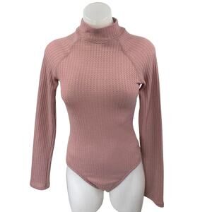 Lulus Women's Purple Pink Waffle Knit Long Sleeve Turtleneck Bodysuit Top Size S
